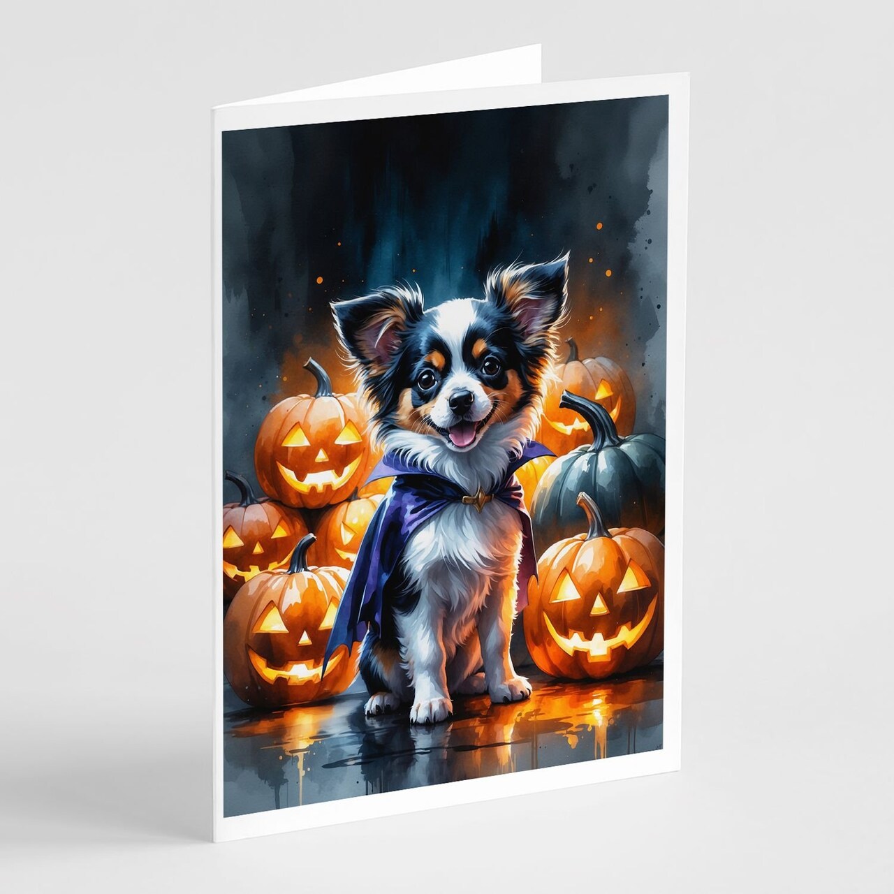 Edge Collections - 5" x 7" - Multicolor - Tricolor Papillon Puppy Halloween Greeting Cards - 8 Pieces